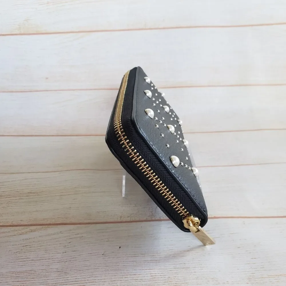 Kate Spade Hayes Street Pearl Lindsey Leather Long Zip Around Wallet Black